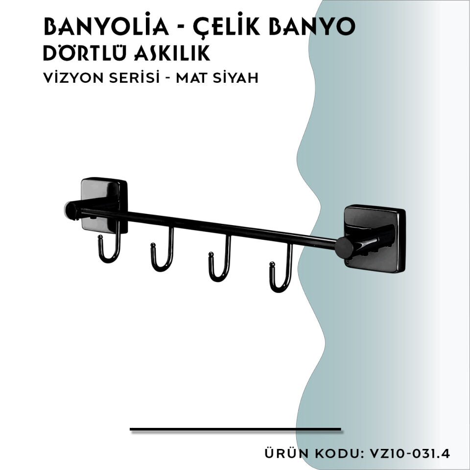 BANYOLİA - CLK Banyo Vizyon Mat Siyah Dörtlü Askılık (VZ10-031.4)