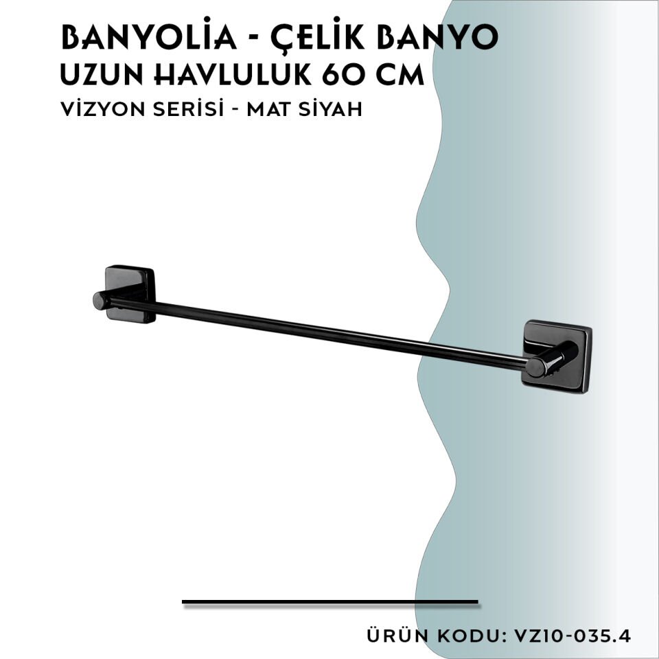BANYOLİA - CLK Banyo Vizyon Mat Siyah Uzun Havluluk 60cm (VZ10-035.4)