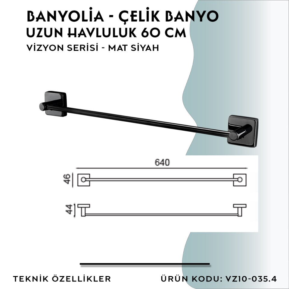 BANYOLİA - CLK Banyo Vizyon Mat Siyah Uzun Havluluk 60cm (VZ10-035.4)