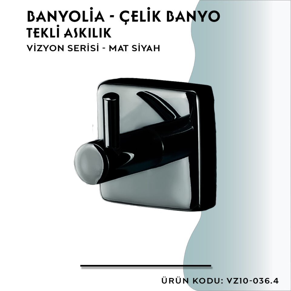 BANYOLİA - CLK Banyo Vizyon Mat Siyah Tekli Askılık (VZ10-036.4)