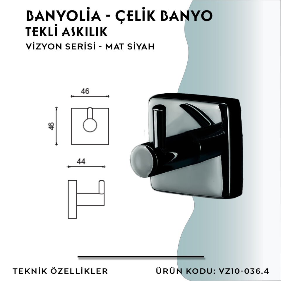 BANYOLİA - CLK Banyo Vizyon Mat Siyah Tekli Askılık (VZ10-036.4)