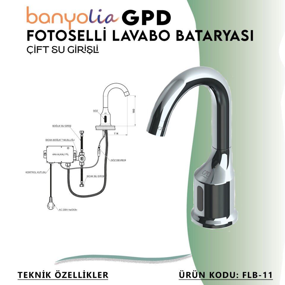 BANYOLİA - GPD Fotoselli Lavabo Bataryası (Çift Su Girişli)  (FLB11)