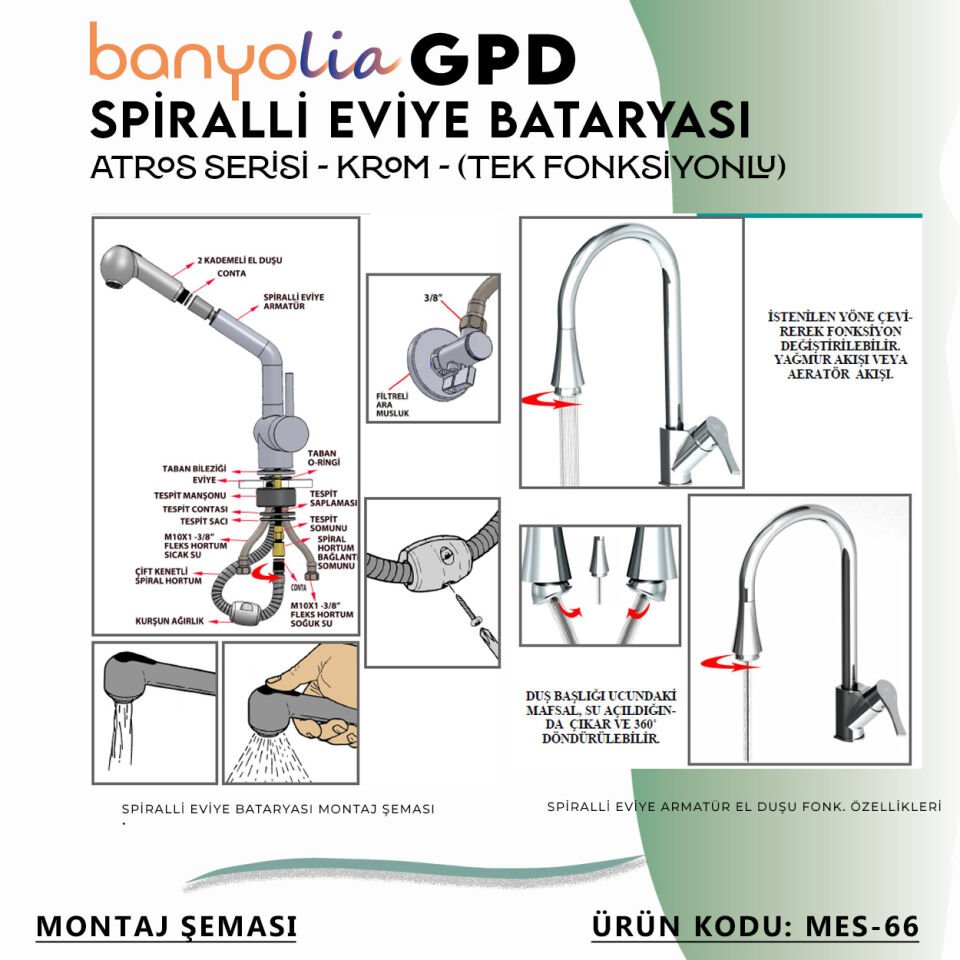BANYOLİA - GPD Atros Spiralli Eviye Bataryası (Tek Fonksiyonlu)  (MES66)
