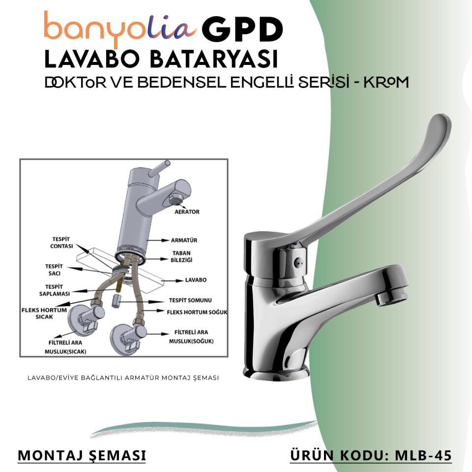 BANYOLİA - GPD Doktor/Bedensel Engelli Lavabo Bataryası  (MLB45)