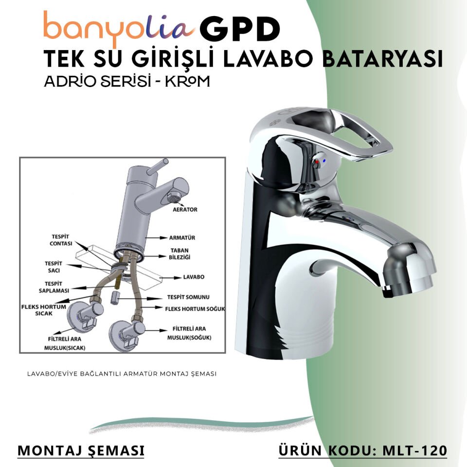 BANYOLİA - GPD Adrio Tek Su Girişli Lavabo Bataryası  (MLT120)