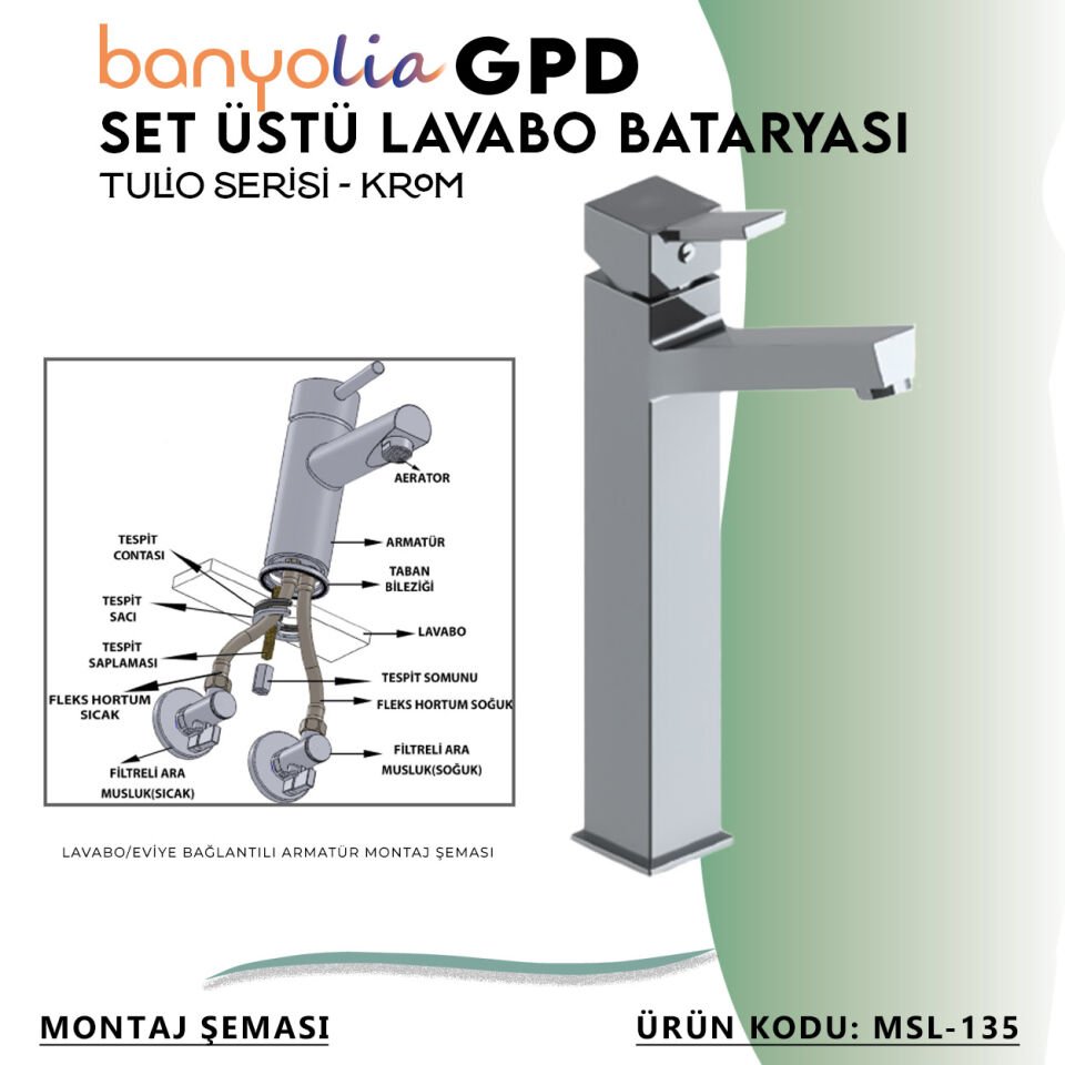 BANYOLİA - GPD Tulio Set Üstü Lavabo Bataryası  (MSL135)