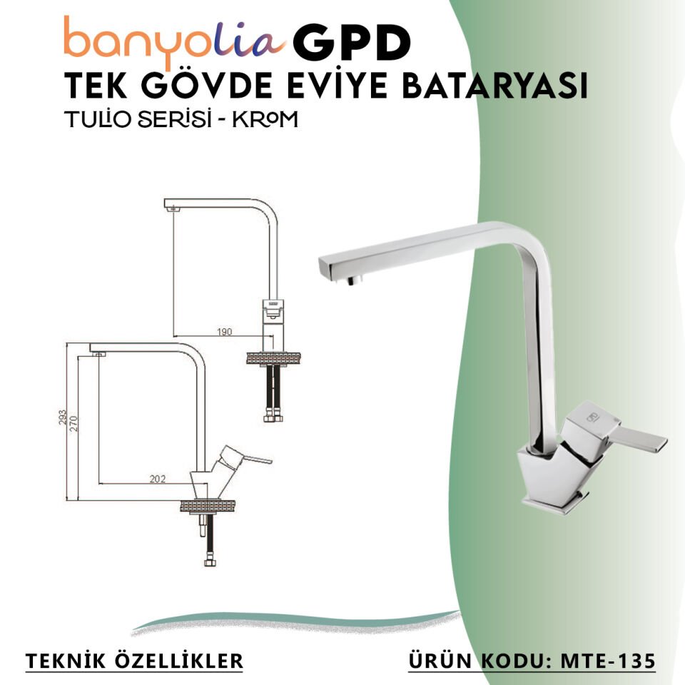 BANYOLİA - GPD Tulio Tek Gövde Eviye Bataryası  (MTE135)