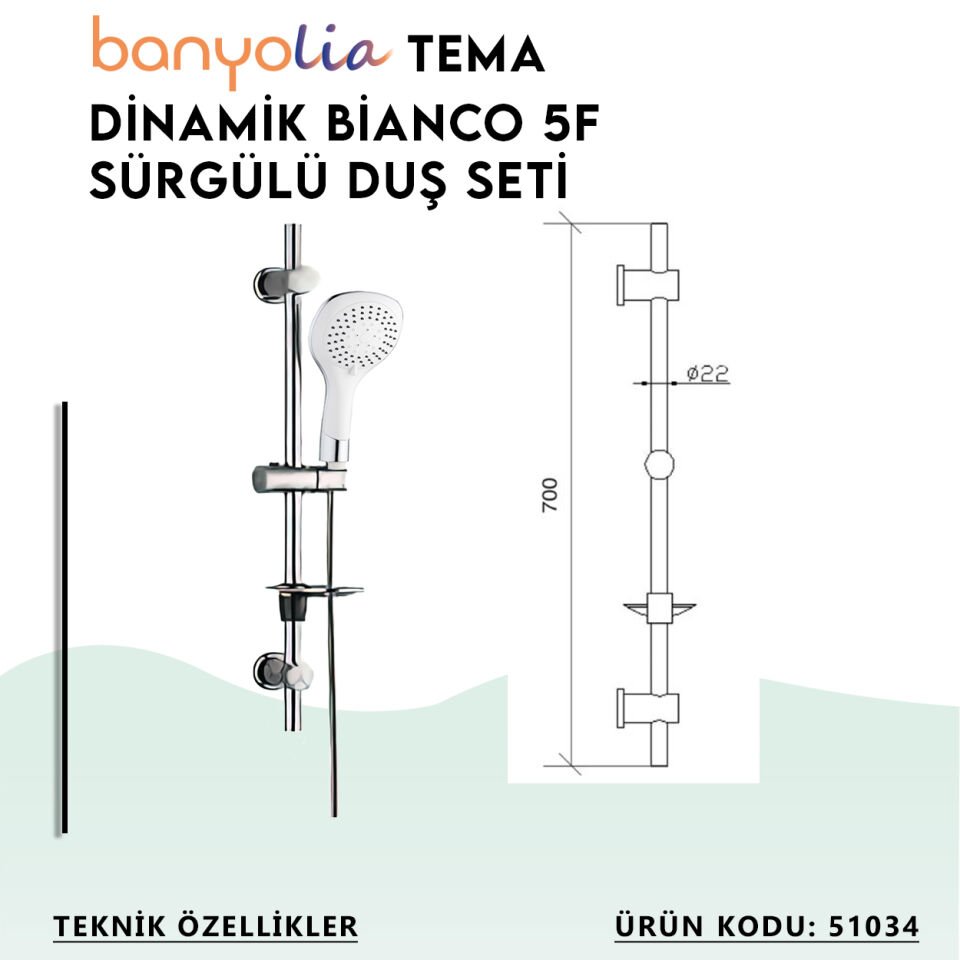 BANYOLİA - TEMA Dinamik Bianco Sürgülü Duş Seti (51034)