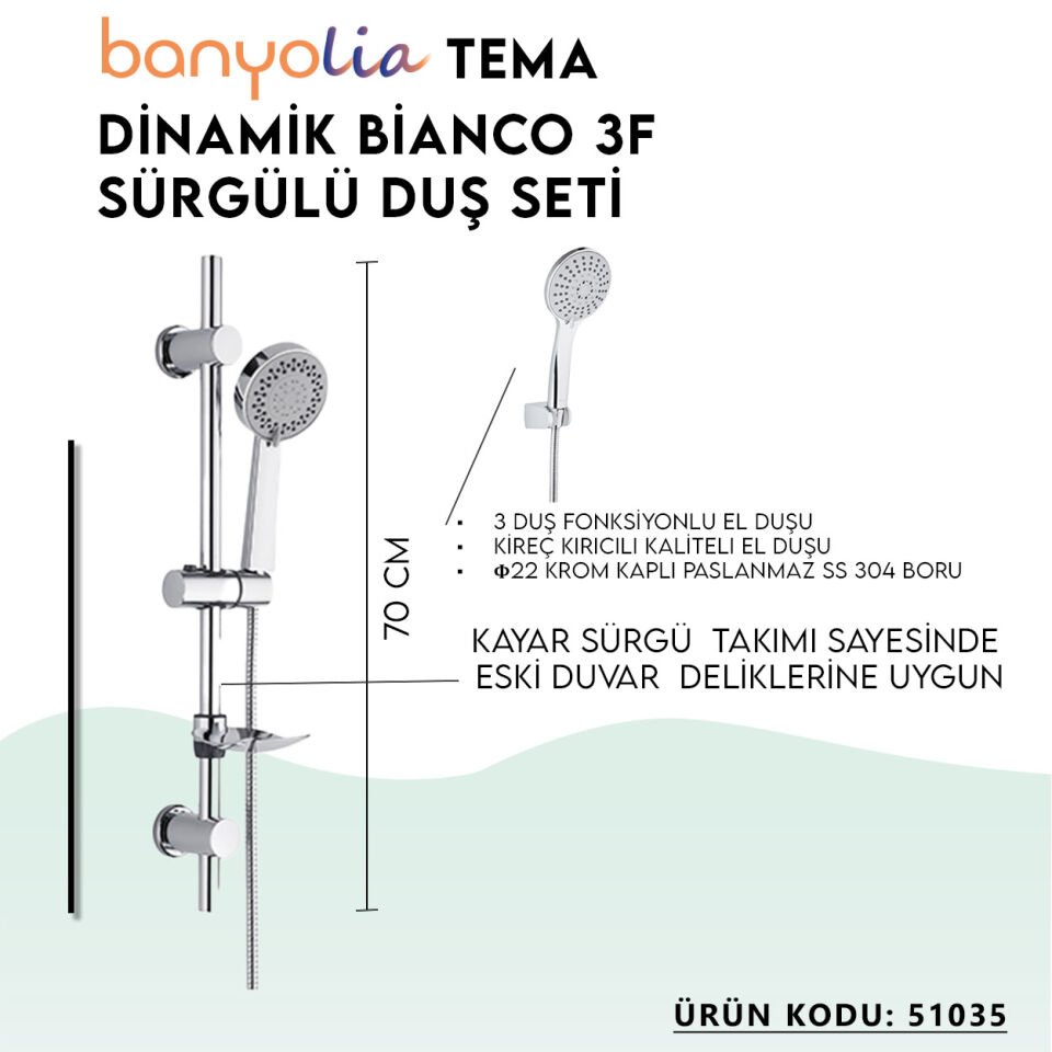 BANYOLİA - TEMA Dinamik Tondo Sürgülü Duş Seti (51035)