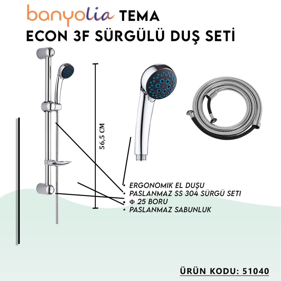 BANYOLİA - TEMA Econ Sürgülü Duş Seti (51040)