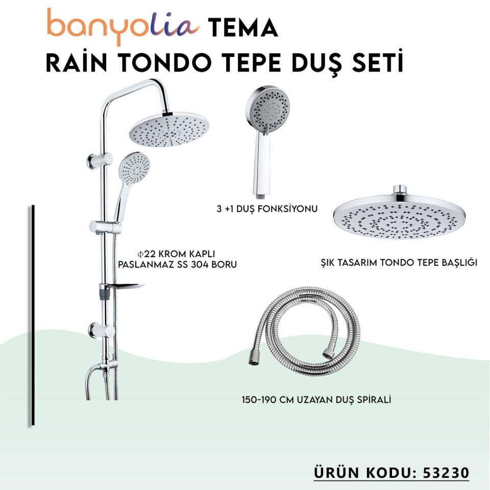 BANYOLİA - TEMA Rain Tondo Tepe Duş Seti (53230)