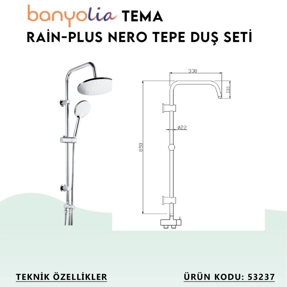 BANYOLİA - TEMA Rain-Plus Nero Tepe Duş Seti (53237)