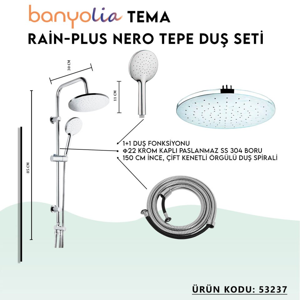 BANYOLİA - TEMA Rain-Plus Nero Tepe Duş Seti (53237)