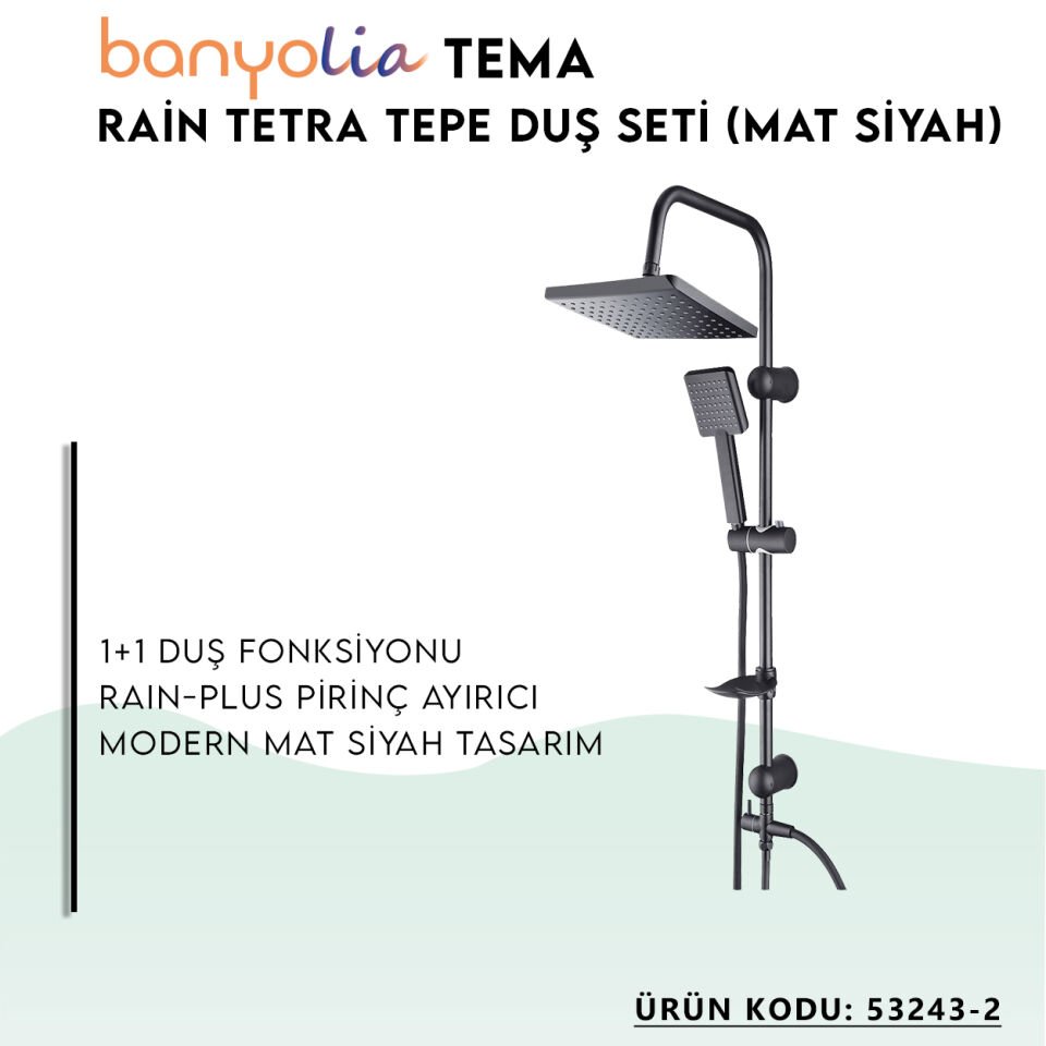 BANYOLİA - TEMA Rain Tetra Mat Siyah Sürgülü Duş Seti (53243-2M)