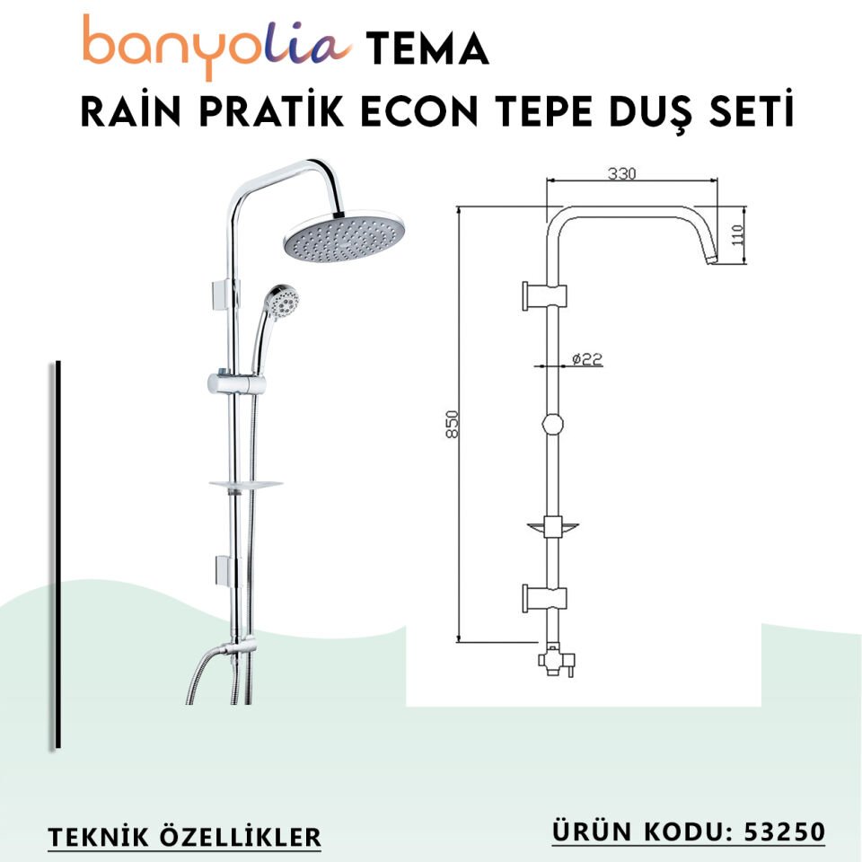 BANYOLİA - TEMA Rain-Pratik Econ(3f) Tepe Duş Seti (53250)