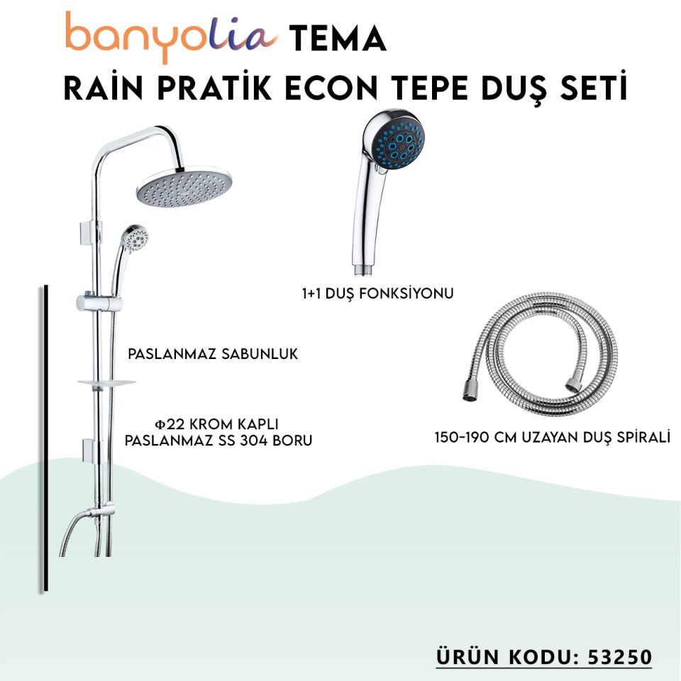 BANYOLİA - TEMA Rain-Pratik Econ(3f) Tepe Duş Seti (53250)