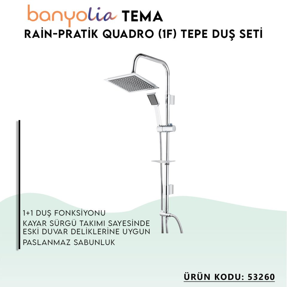 BANYOLİA - TEMA Rain-Pratik Quadro (1f) Tepe Duş Seti (53260)