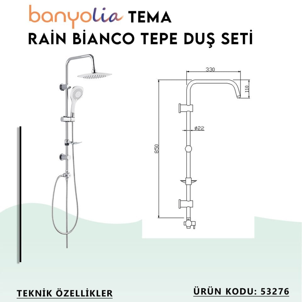 BANYOLİA - TEMA Rain Bianco Tepe Duş Seti (53276)
