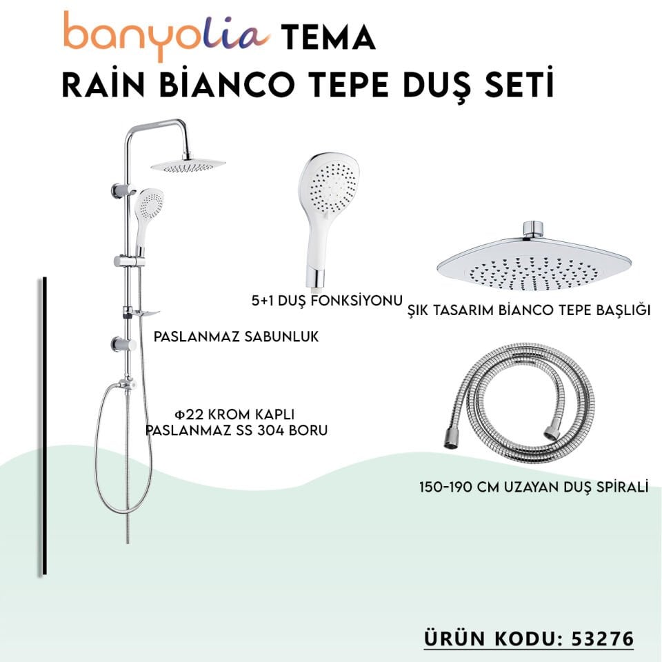 BANYOLİA - TEMA Rain Bianco Tepe Duş Seti (53276)