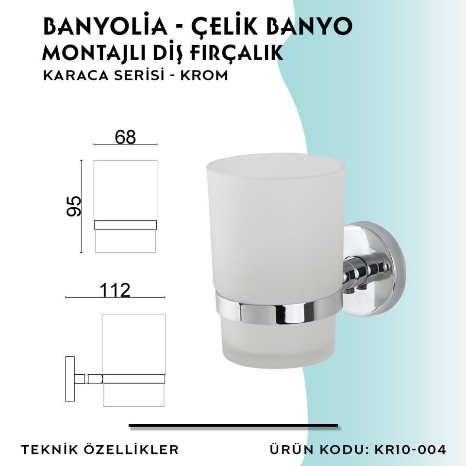 BANYOLİA - Çelik Banyo Karaca Montajlı Diş Fırçalık (KR10-004)