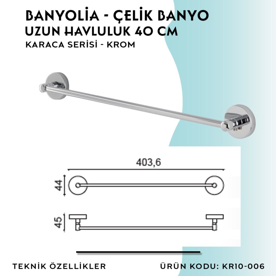 BANYOLİA - Çelik Banyo Karaca Uzun Havluluk 40cm (KR10-006)