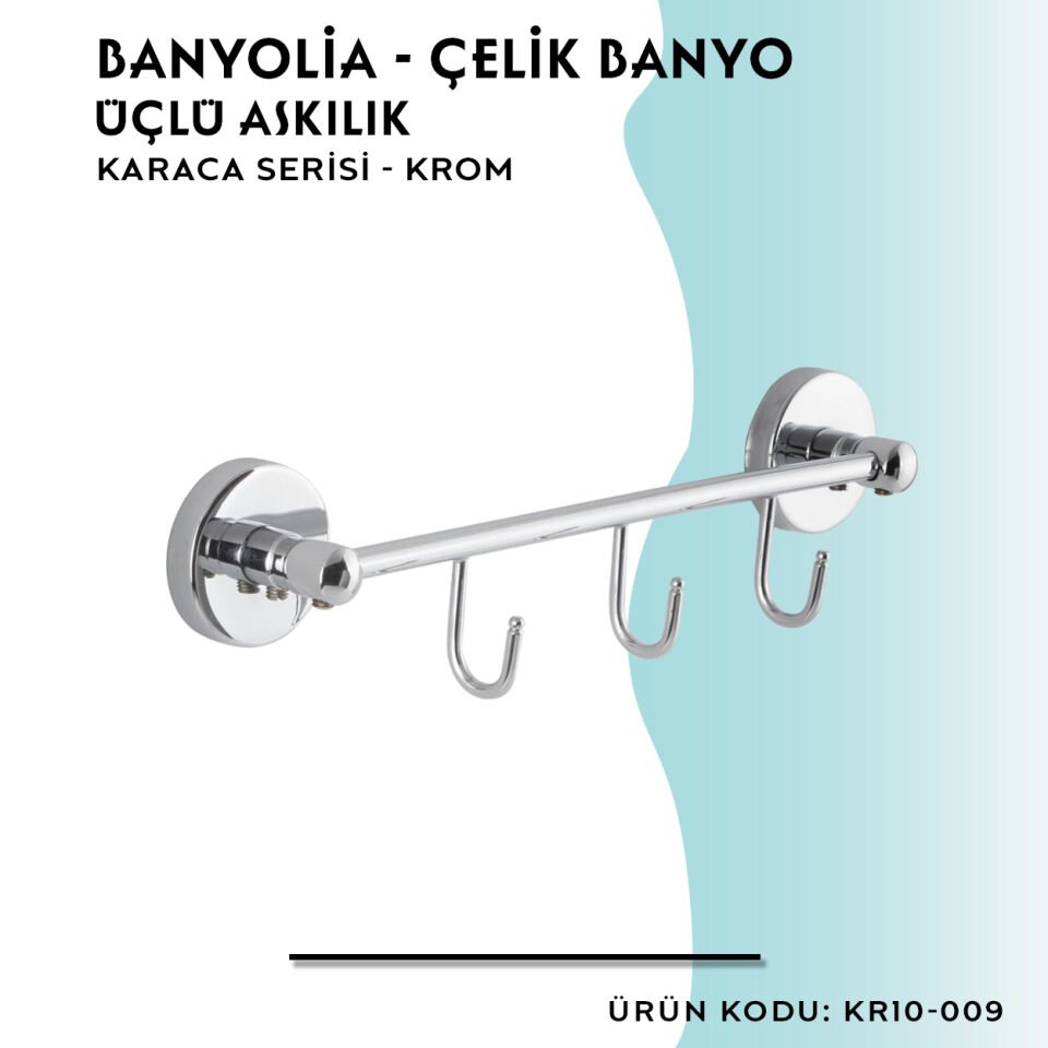 BANYOLİA - Çelik Banyo Karaca Üçlü Askılık (KR10-009)