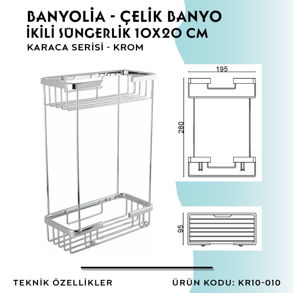 BANYOLİA - Çelik Banyo Karaca İkili Süngerlik (10x20 Cm)(KR10-010)