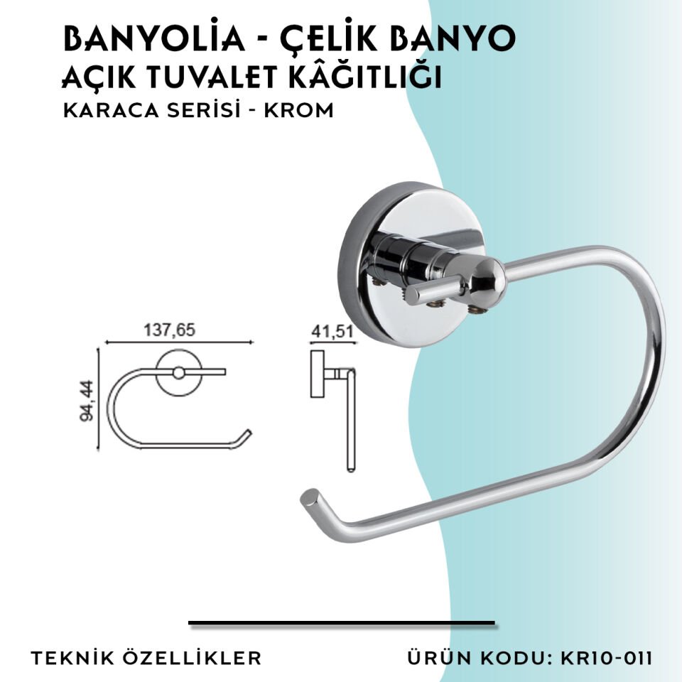 BANYOLİA - Çelik Banyo Karaca Açık Tuvalet Kâğıtlığı (KR10-011)