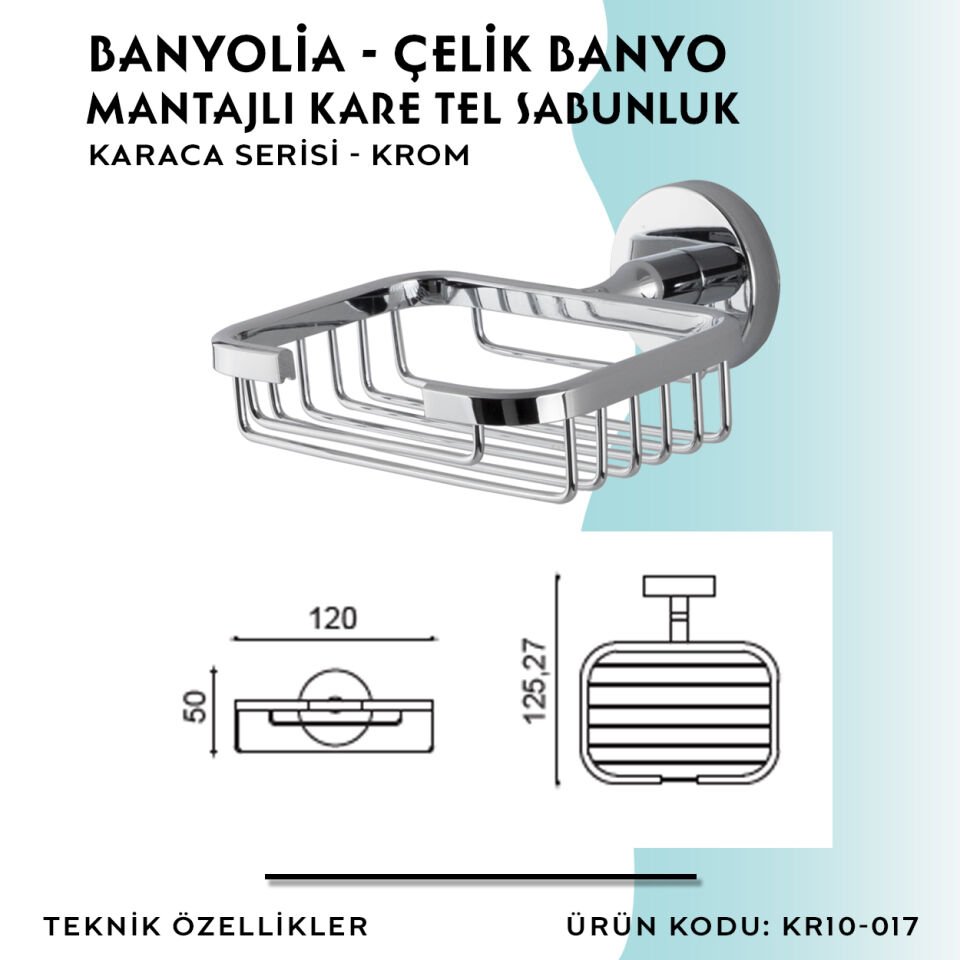 BANYOLİA - Çelik Banyo Karaca Montajlı Tel Sabunluk Kare (KR10-017)