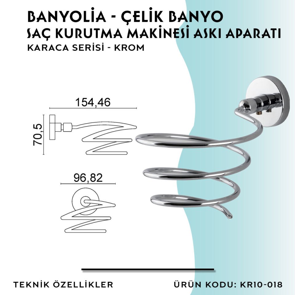 BANYOLİA - Çelik Banyo Karaca Fön Askılık (KR10-018)