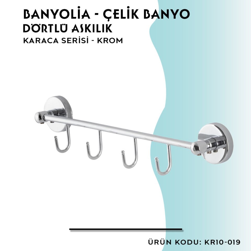 BANYOLİA - Çelik Banyo Karaca Dörtlü Askılık (KR10-019)