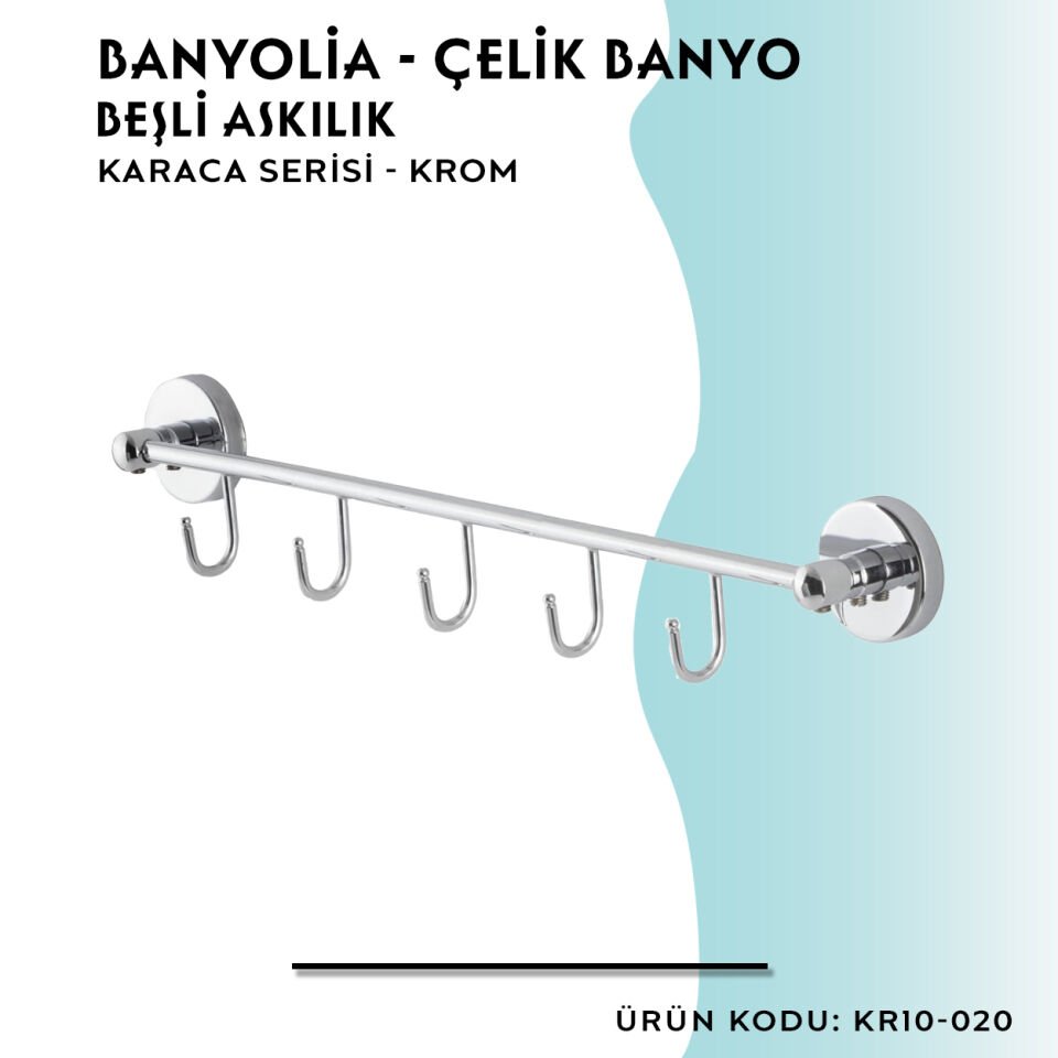 BANYOLİA - Çelik Banyo Karaca Beşli Askılık (KR10-020)