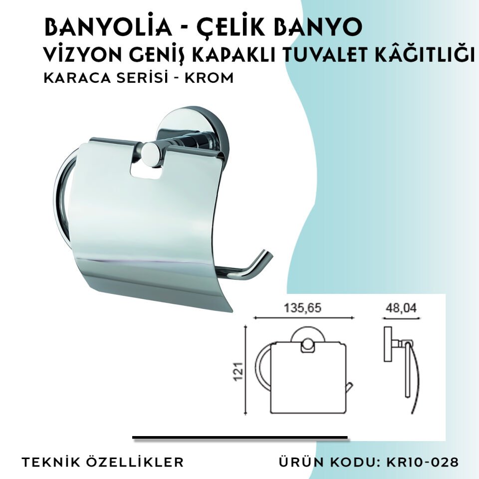 BANYOLİA - Çelik Banyo Karaca Vizyon Geniş Kapaklı Tuvalet Kâğıtlığı (KR10-028)