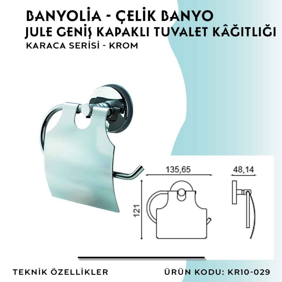 BANYOLİA - Çelik Banyo Karaca Jule Geniş Kapaklı Tuvalet Kâğıtlığı (KR10-029)