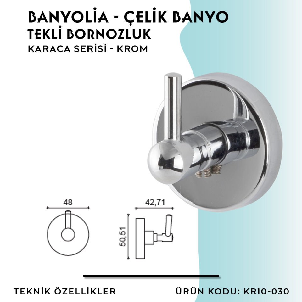 BANYOLİA - Çelik Banyo Karaca Bornozluk Tekli (KR10-030)