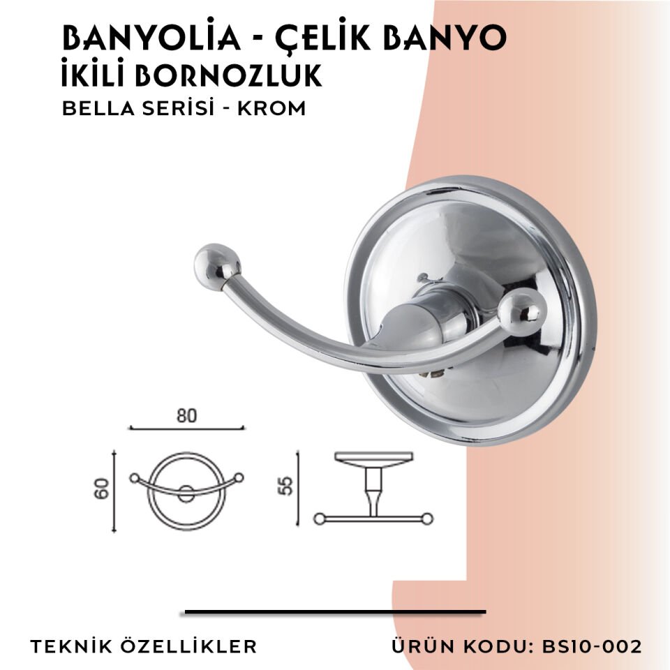 BANYOLİA - Çelik Banyo Bella Bornozluk Çiftli (BS10-002)