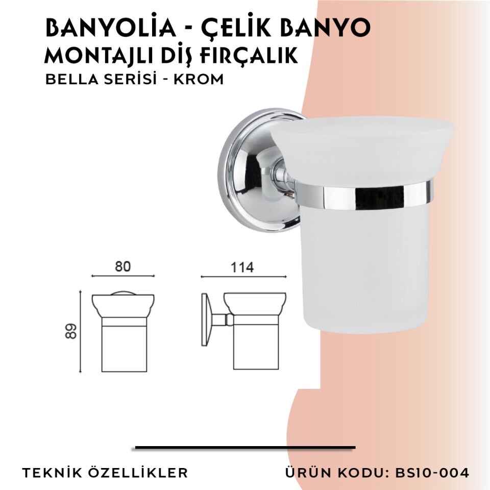 BANYOLİA - Çelik Banyo Bella Diş Fırçalık (BS10-004)