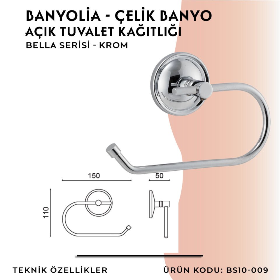 BANYOLİA - Çelik Banyo Bella Açık Tuvalet Kâğıtlığı (BS10-009)