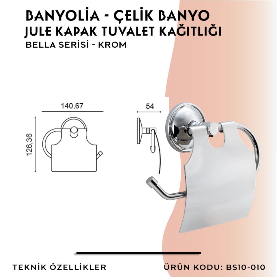 BANYOLİA - Çelik Banyo Bella Jule Kapak Tuvalet Kâğıtlığı (BS10-010)