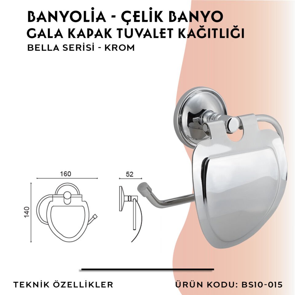 BANYOLİA - Çelik Banyo Bella Gala Kapak Tuvalet Kâğıtlığı(BS10-015)