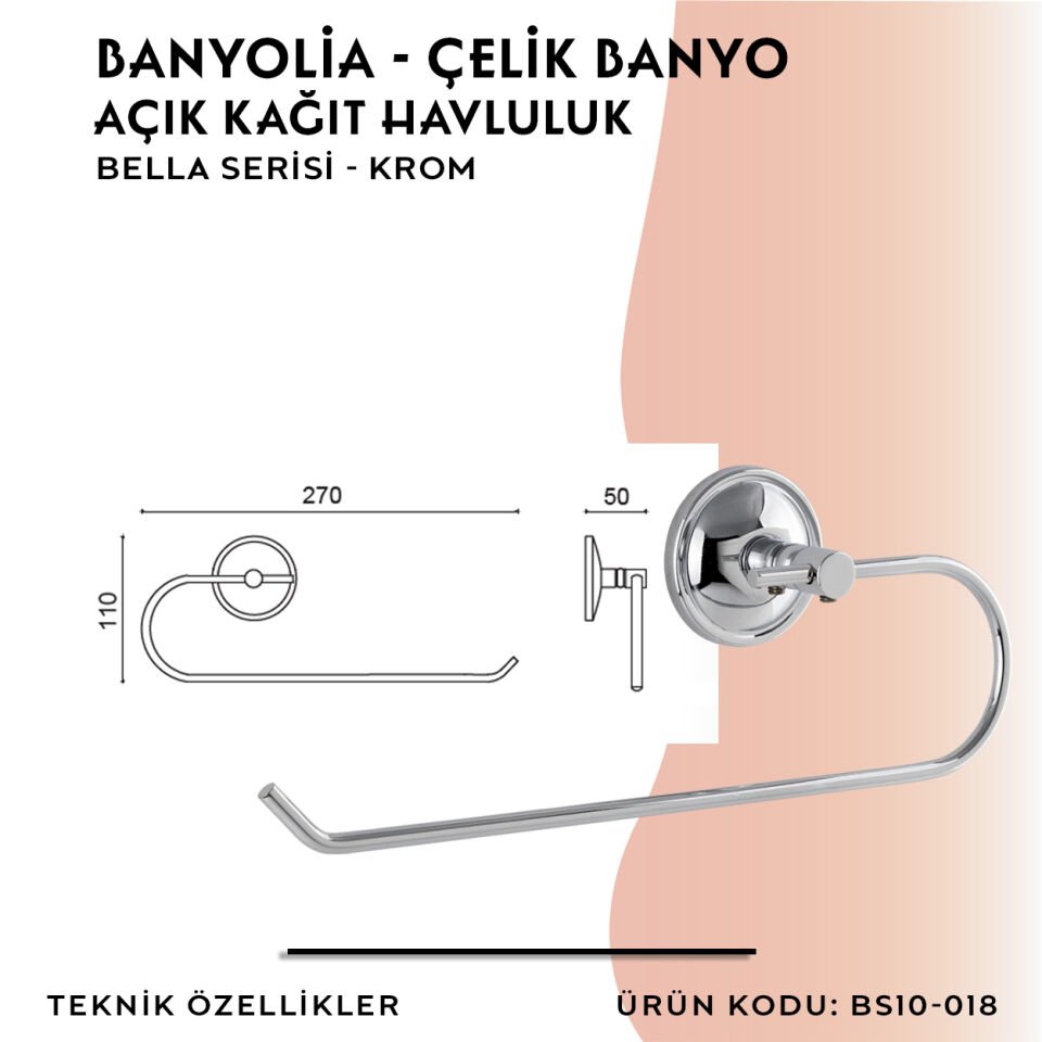 BANYOLİA - Çelik Banyo Bella Açık Kâğıt Havluluk (BS10-018)