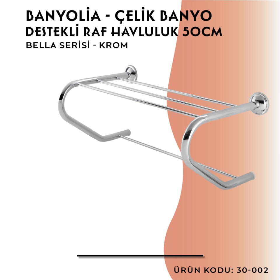 BANYOLİA - Çelik Banyo Bella Destekli Raf Havluluk 50cm (30-002)