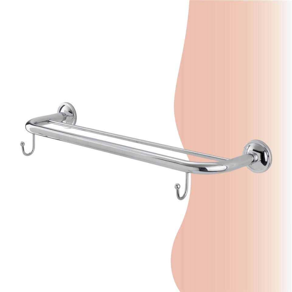 BANYOLİA - Çelik Banyo Bella İkili Uzun Havluluk Kancalı 50cm (30-006)