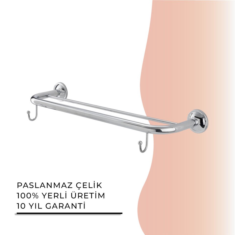 BANYOLİA - Çelik Banyo Bella İkili Uzun Havluluk Kancalı 50cm (30-006)