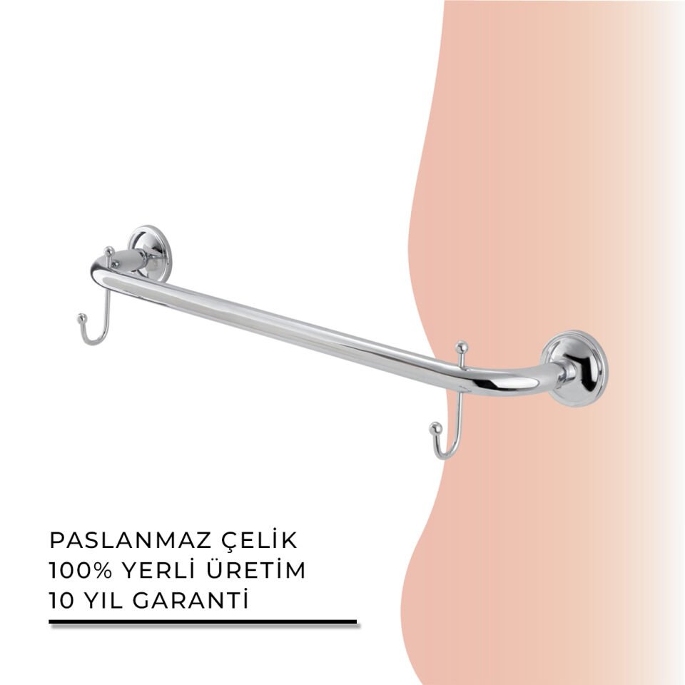 BANYOLİA - Çelik Banyo Bella Uzun Havluluk Çift Kancalı 50cm (30-010)