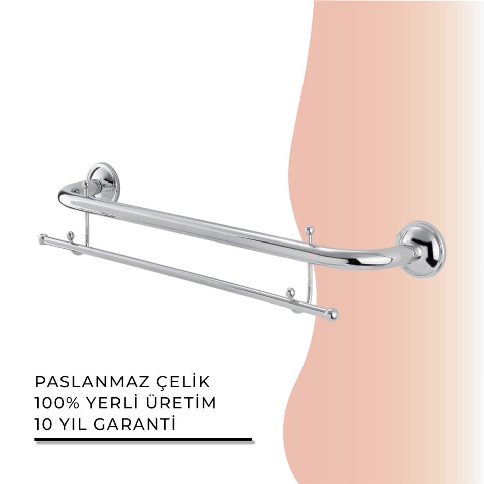 BANYOLİA - Çelik Banyo Bella İkili Uzun Havluluk Çift Kancalı 50cm (30-011)