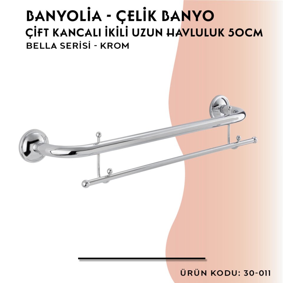 BANYOLİA - Çelik Banyo Bella İkili Uzun Havluluk Çift Kancalı 50cm (30-011)