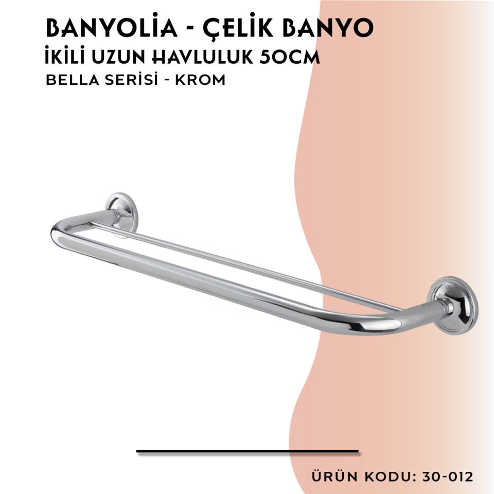 BANYOLİA - Çelik Banyo Bella İkili Uzun Havluluk 50cm (30-012)
