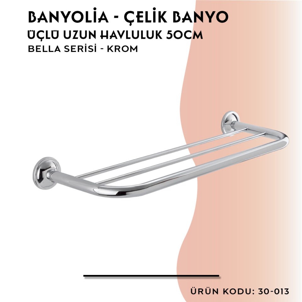 BANYOLİA - Çelik Banyo Bella Üçlü Uzun Havluluk 50cm (30-013)