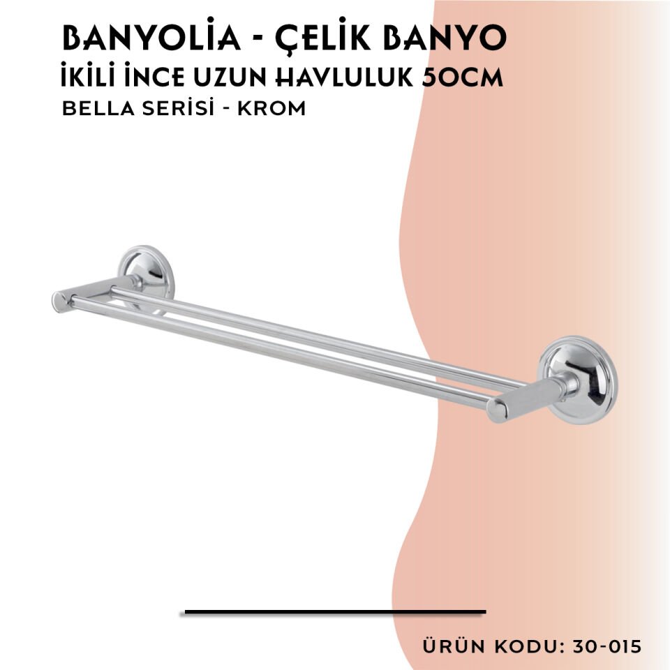 BANYOLİA - Çelik Banyo Bella İkili İnce Uzun Havluluk 50cm (30-015)